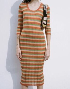 Lisa Says Gah Mafalda Midi Dress Rainbow Stripe Knit XS/S